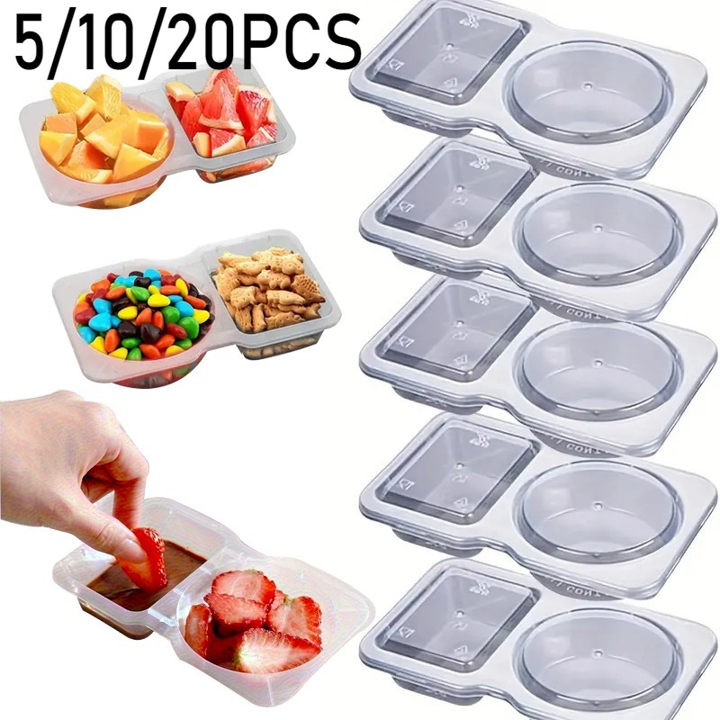 Snack Container Travel - 5/10/20PCS ภาชนะปรุงรสสองช่องพร้อมฝาปิดแบบพกพาช่องขนมคอนเทนเนอร์ซอสการเก็บตัวอย่างปิคนิคท่องเที่ยว
