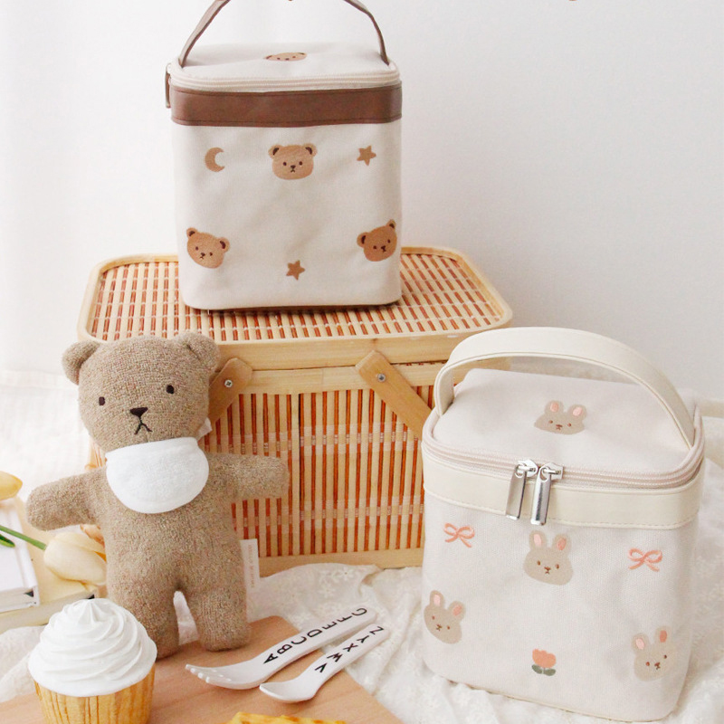 Baby Food Equipment - Milancel กระเป๋าเก็บความร้อนอาหารเด็กใหม่กระเป๋าปิคนิคแบบพกพาปักลายหมี