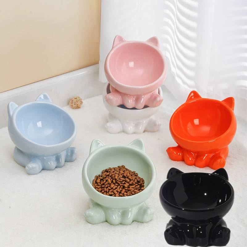 Baby Food Cat - ชามเซรามิกสำหรับแมวและสุนัข ขาตั้งสูง ช่วยปกป้องกระดูกคอ ชามอาหารและน้ำสำหรับสัตว์เลี้ยงน่ารัก เหมาะสำหรับลูกแมวและลูกสุนัข อุปกรณ์ให้อาหารสัตว์เลี้ยงสำหรับใช้ในชีวิตประจำวัน
