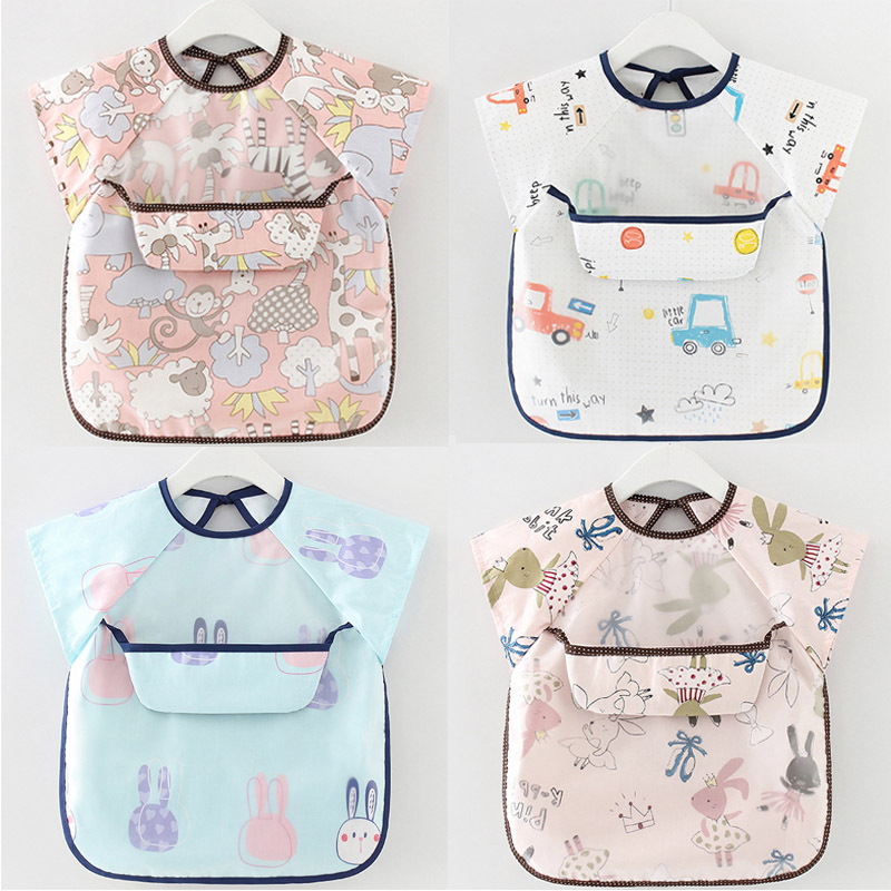 Baby Food Equipment - เด็กทารกเด็กวัยหัดเดินแขนยาวผ้าพันคอ Bib น่ารักการ์ตูนสีสันสดใสพิมพ์กันน้ํา Smock Bib ชายหญิง