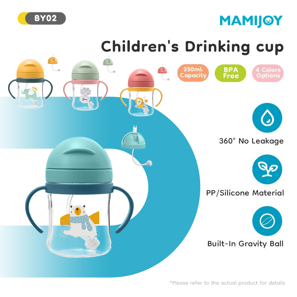 Baby Food Jars With Lids - แก้วน้ำสำหรับเด็ก MAMIJOY ขนาด 250 มล. พร้อมหูจับคู่