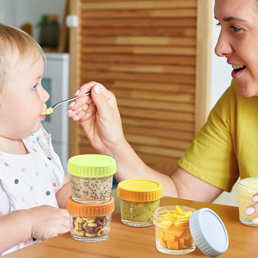 Baby Food Jars With Lids - ขวดแก้วอเนกประสงค์ 6 ชิ้น สำหรับใส่อาหารเด็ก ใช้ซ้ำได้ พร้อมฝาปิด