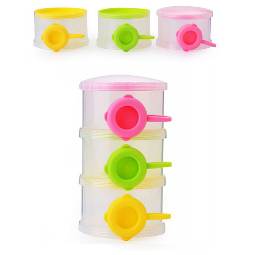 Snack Container Travel - กล่องแบ่งนมผงสำหรับเด็กแบบพกพา 3 ชั้น สามารถซ้อนกันได้ ป้องกันการหก ใช้สำหรับเก็บอาหารว่างและนมผงสำหรับเด็กขณะเดินทาง