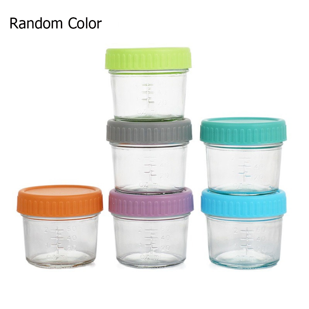 Baby Food Jars With Lids - ขวดแก้วอเนกประสงค์สำหรับใส่อาหารเด็ก 6 ชิ้น พร้อมสเกล ถ้วยซอสแบบใช้ซ้ำได้ พร้อมฝาปิด