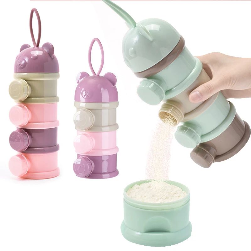 Baby Food Equipment - กล่องเก็บอาหารเด็กแบบพกพา 3/4 ชั้น กล่องจ่ายอาหารหลายช่อง กล่องนมผงลายการ์ตูนสำหรับเด็กทารก กล่องใส่ขนมสำหรับเด็กวัยหัดเดิน
