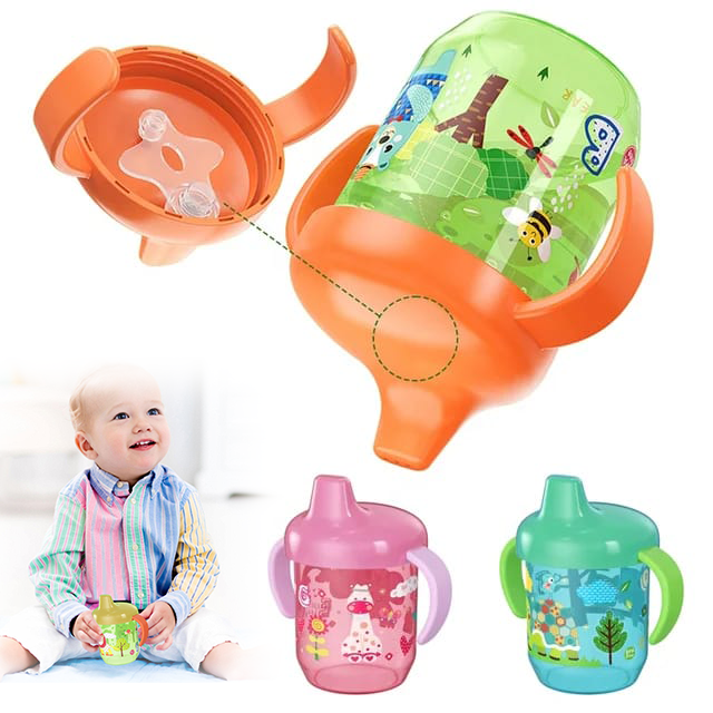 Baby Food Jars With Lids - แก้วน้ำปากเป็ดน่ารักสำหรับเด็กหัดดื่ม พร้อมหูจับสองข้าง ฝาปิดแบบพลิก ปลอดสาร BPA ป้องกันการรั่วซึม