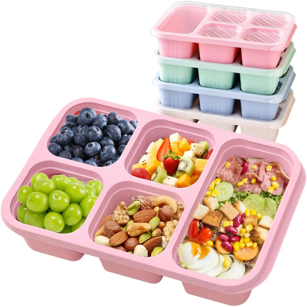 Snack Container Travel - กล่องอาหารกลางวันเบนโตะพร้อมกล่องเบนโตะ 5 ช่องแบบใช้ซ้ำได้ ใช้กับไมโครเวฟได้สำหรับใส่ของว่างเบนโตะสำหรับการเดินทางและทำงาน